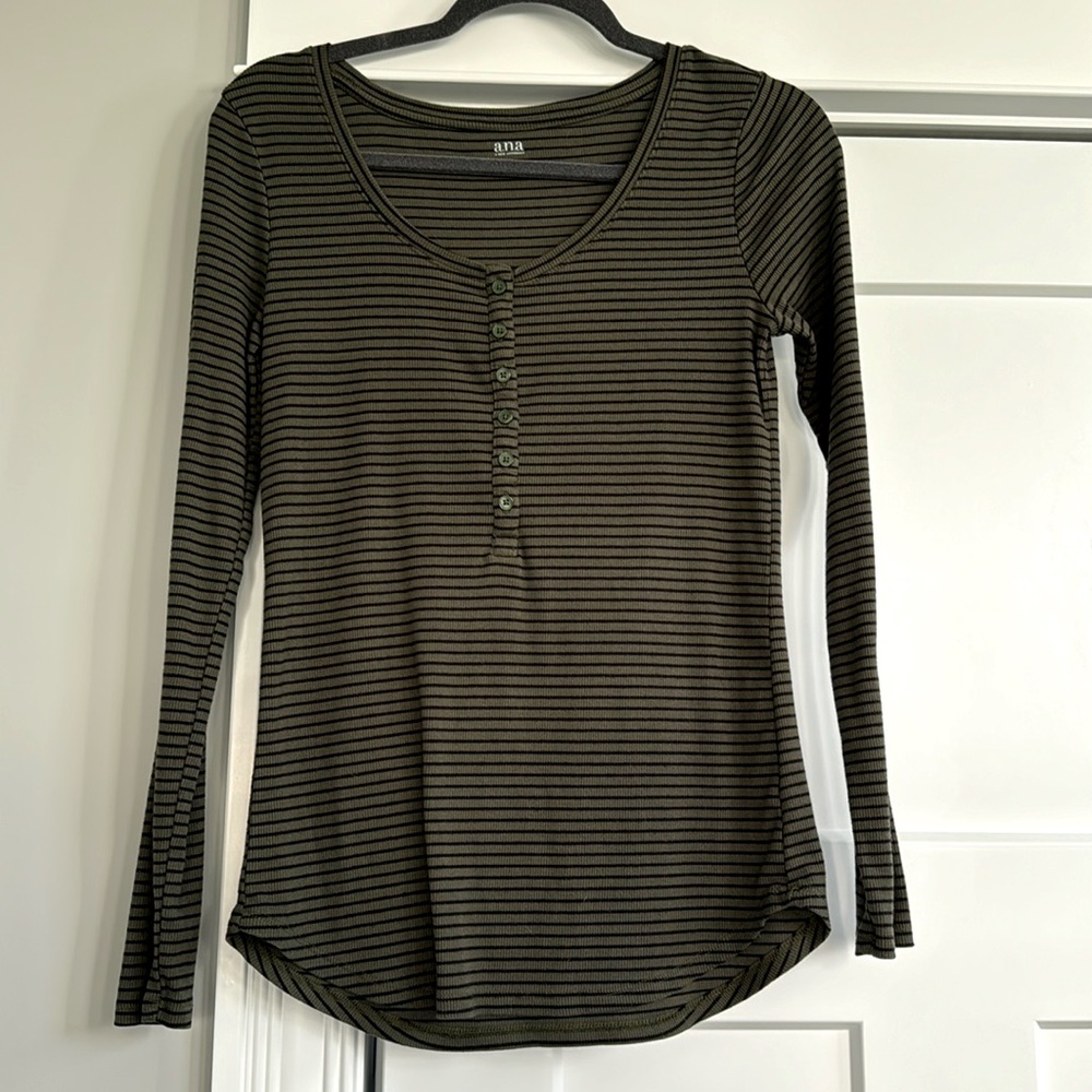 Green and black striped Henley